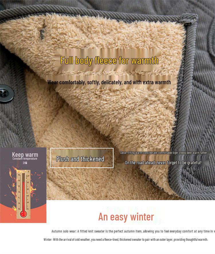 Men's Winter Cotton-Padded Jacket for Seniors - Thick Velvet Lining, Warm Outerwear for Dad or Grandpa