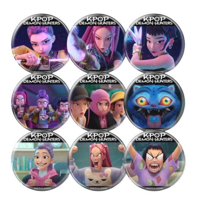K-Pop Demon Hunters Huntrix, Saja Boys Character Badge Set (10pcs) (2 Options)