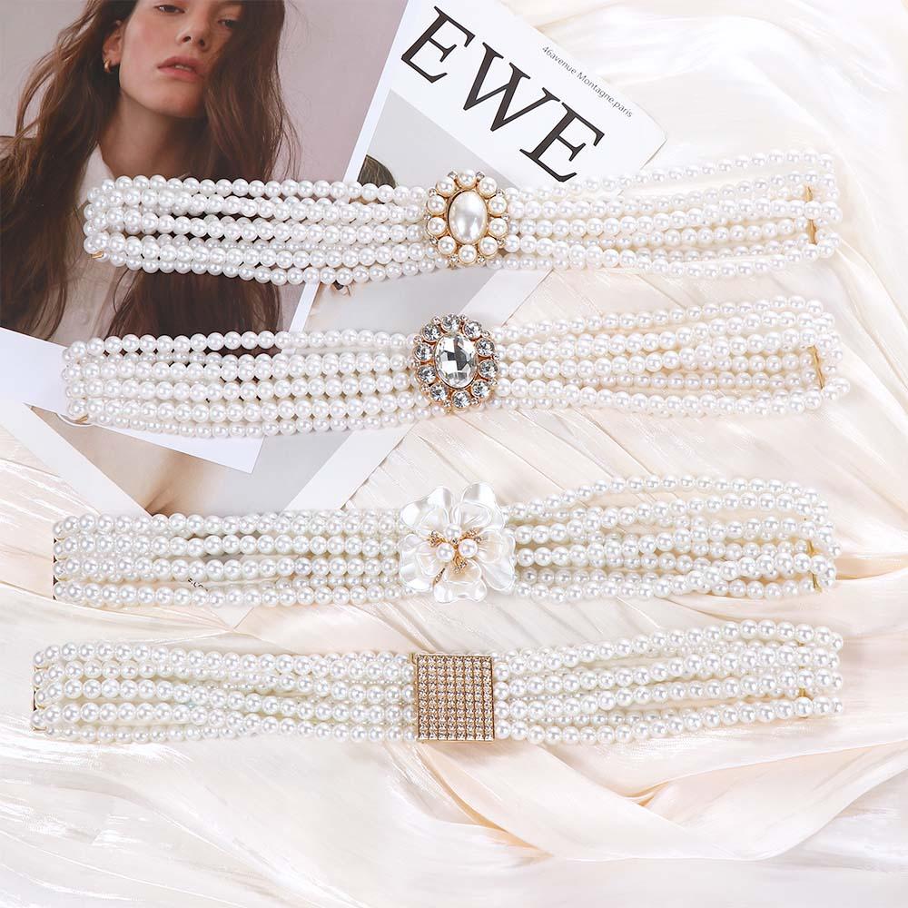 Crystal For Girls Metal Buckle Flower Faux Pearl Korean Belt Dress Decoration Women Waistband
