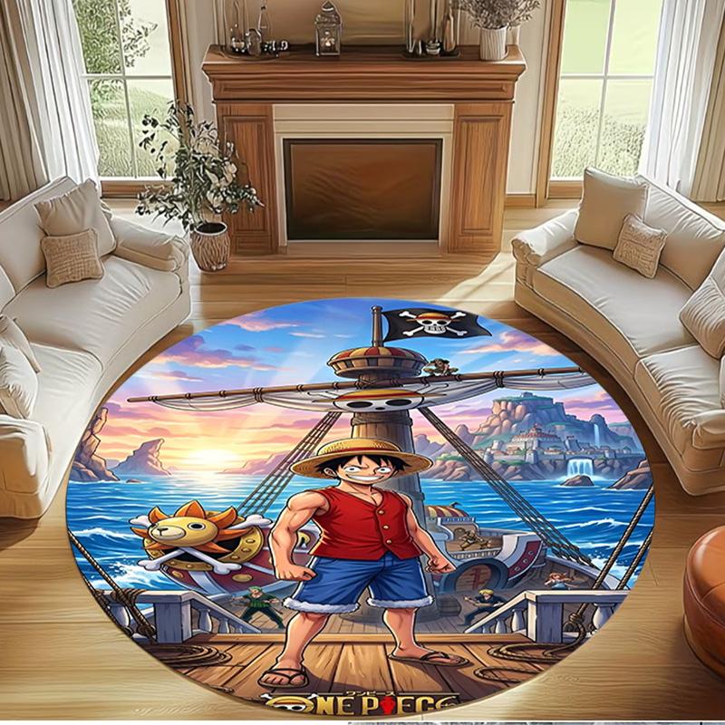 One Piece Print Round Rug, Washable Floor Carpet, For Entryway Dorm Laundry Room Office Study, Home Decor Birthday Christmas Gift