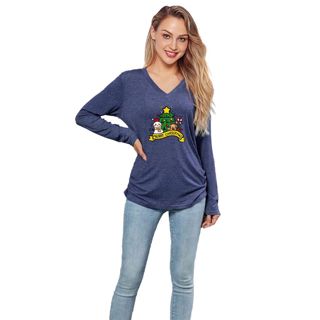 GMXIA Solid-color Christmas Print Top for Women Is Loose and Casual Women's Shirt