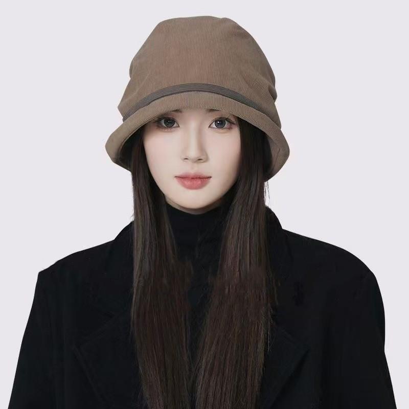 Fashion Women's Corduroy Hat Autumn Winter Warm Fisherman Cap Retro Casual Versatile Bucket Cap Solid Color Outdoor Pile Cap