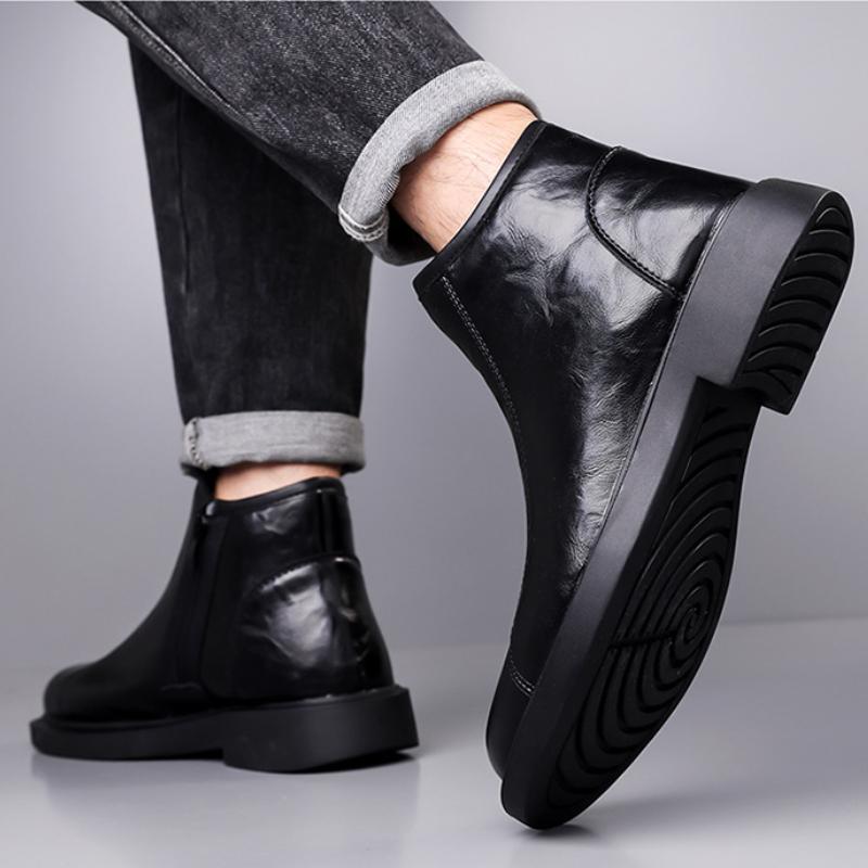 Fashion British Leather High Top Business Men's Dress Shoes Fashion Autumn Winter Leather Boots Men Designer Platform Chelsea Boots Male