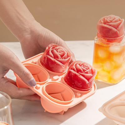 4 Delik 3D Gül Çiçek Buz Küpü Makinesi Buz Kalıp Kek Kalıp Tepsisi Gıda Silikon