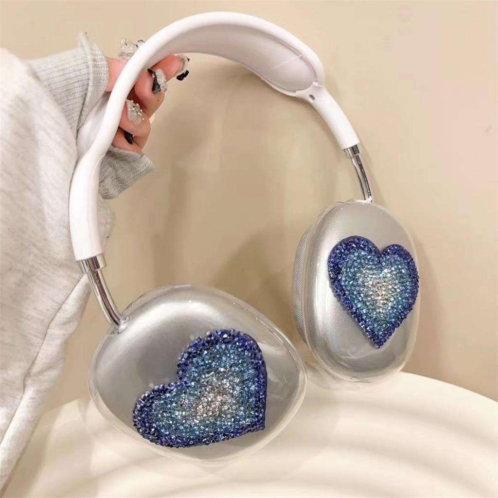 Cute Love Heart Luxurious Design Case for AirPods Max Headphones,Clear Crystal Glitter Shining Bling Diamonds Cover for AirPods Max Gift for Women