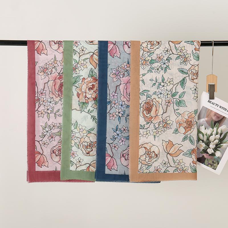 New Malaysia Printed Hijab Scarves Cotton Voile Square Scarf Hijab Tudung Bawal Muslim Women Headscarf Wraps Hijabs 110*110cm