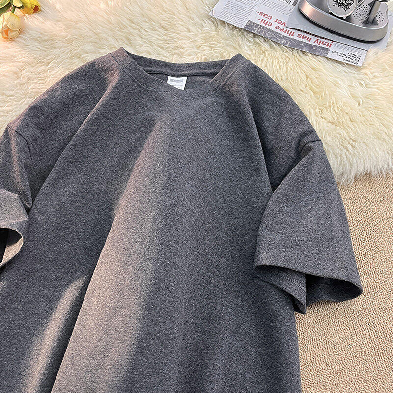 Летняя новинка 230 гм хлопковые футболки мужские дышащие удобные с коротким рукавом топ повседневные оверсайз хип-хоп уличная одежда футболки XXL серый 1487₽