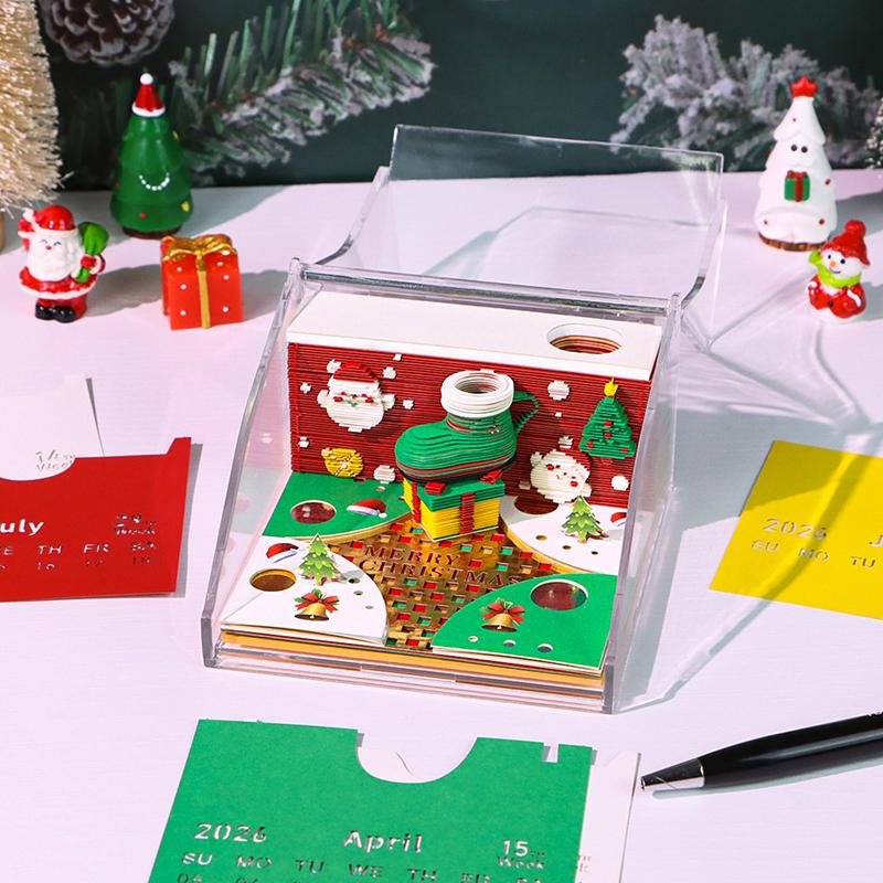 Time Piece Kalender 2026 Schreibtischkalender mit LED-Licht 3D Abreißkalender Papierschnitzkunst Notizblock Geschenk Weihnachten