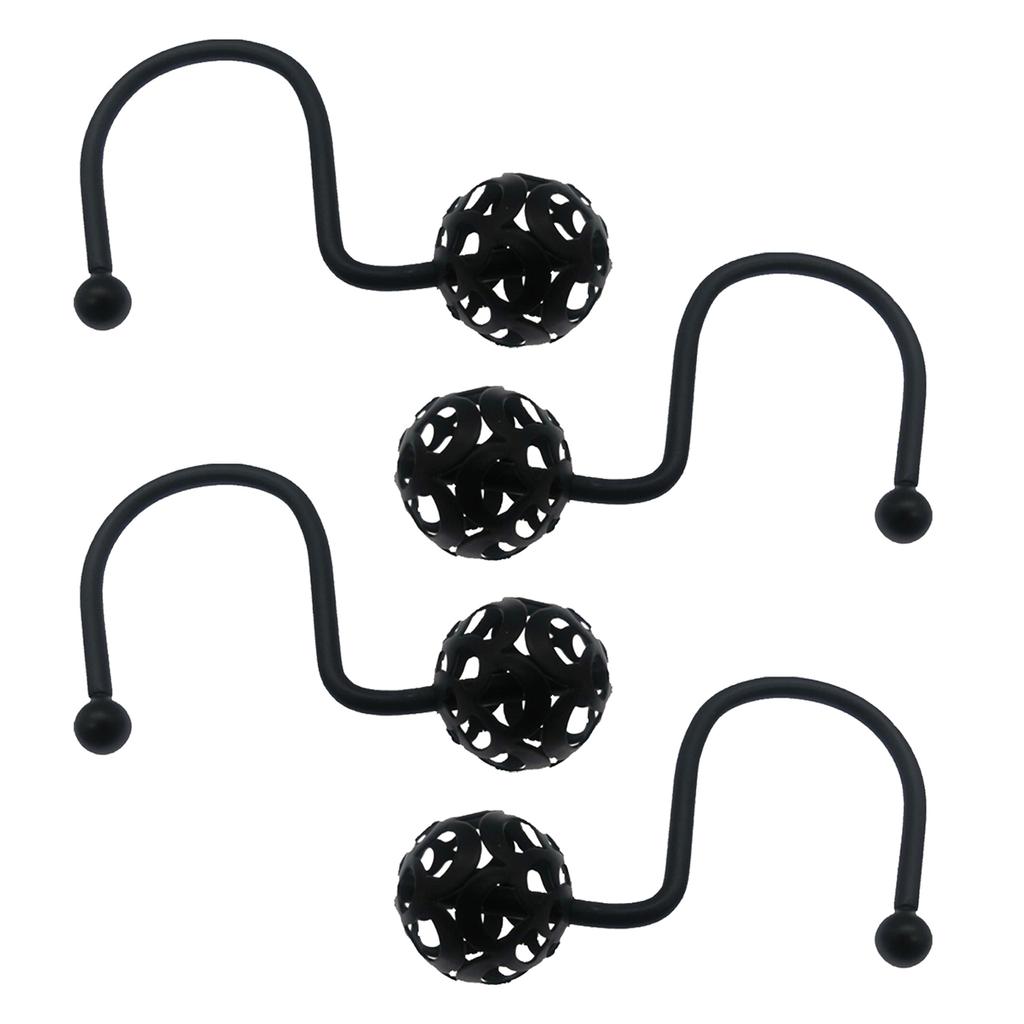 Set of 4 Practical Shower Curtain Rings Decorative Metal Hooks with Hollow Balls Designs for Bathroom Liners