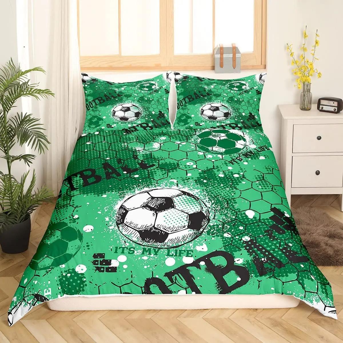 

Football Sports Bedding Set,Football Duvet Cover 3D Print Quilt Cover Pillowcase king Queen Size Boys Adult Birthday Gift 135x200cm
