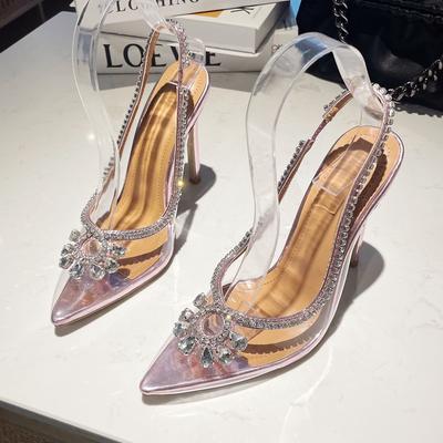 Fashion Women Slingback Sandals PVC Pointed Toe Crystal Rhinestone High Heels Sexy Nightclub Party Pole Dance Single Shoes