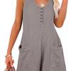 Jumpsuit met knoopjes aan de voorkant en zakken, zomerse, casual, effen, mouwloze jumpsuit