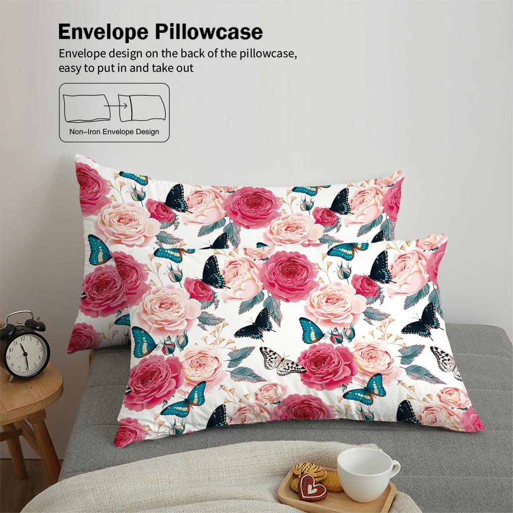 Copripiumino in piuma con stampa floreale rosa naturale, 3 pezzi (1 copripiumino+2 federe, senza imbottitura) set biancheria da letto