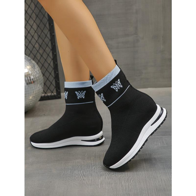 Bottes Chaussettes Tricotées Grande Taille pour Femmes Nouvelle Plateforme Talon Compensé Invisible Légères à Enfiler Automne