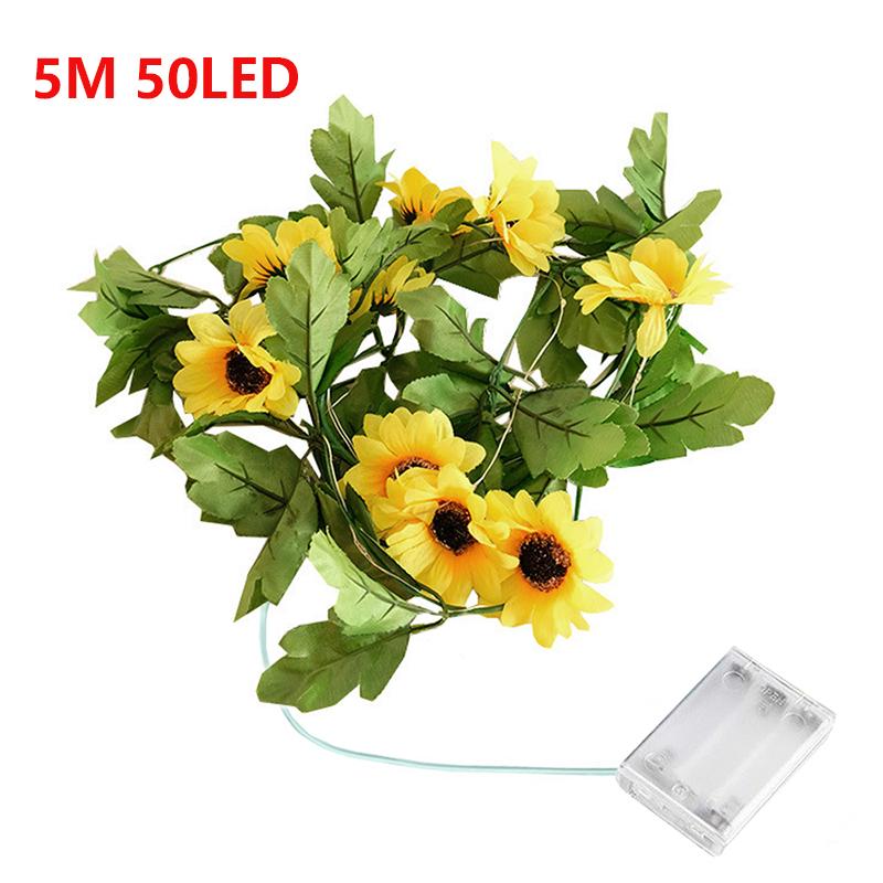 LED Sunflowers String Lights 2M 5M 50 Bulbs Ivy Rose Plant String Lights Christmas Wedding String Lights for Bedroom Wall Decor