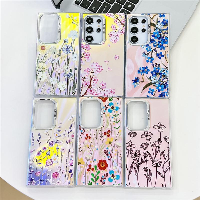 Kunst Blume Bling Raser Beschichtung Telefon Fall für Samsung S24 A55 A35 A25 A15 A54 A14 A34 S23 FE S22 Ultra Floral Abdeckung