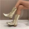 New Plus-size Women's Shoes, Mid-calf Pointed-toe  Chunky Heels