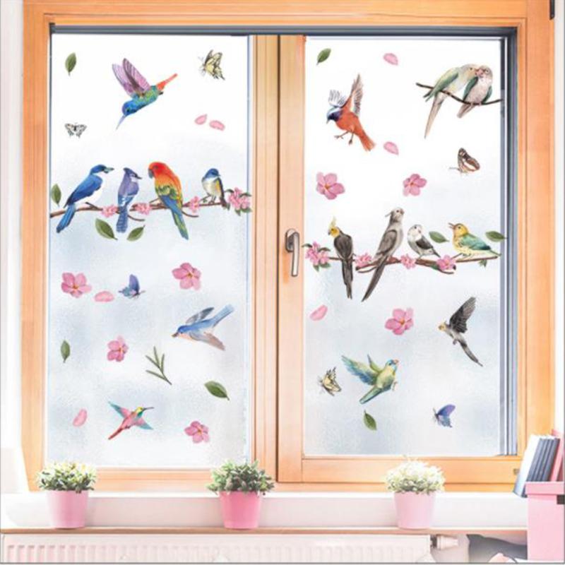 2 Sheets 40pcs Wall Sticker Reusable Branches Flower Bird Butterfly Static Decorative Decals