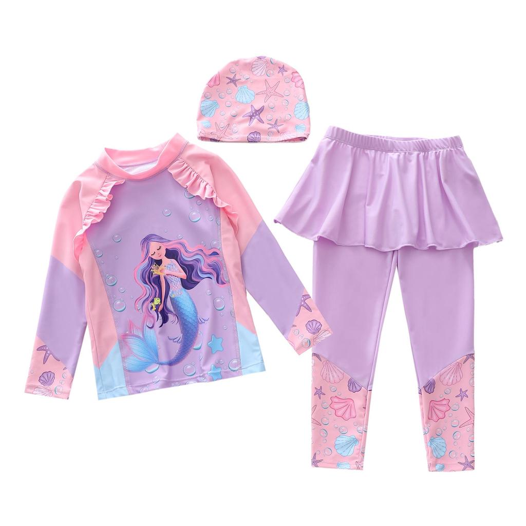 New Girls' Long Sleeve Two-Piece Swimsuit for Toddlers and Kids with CPC Certification