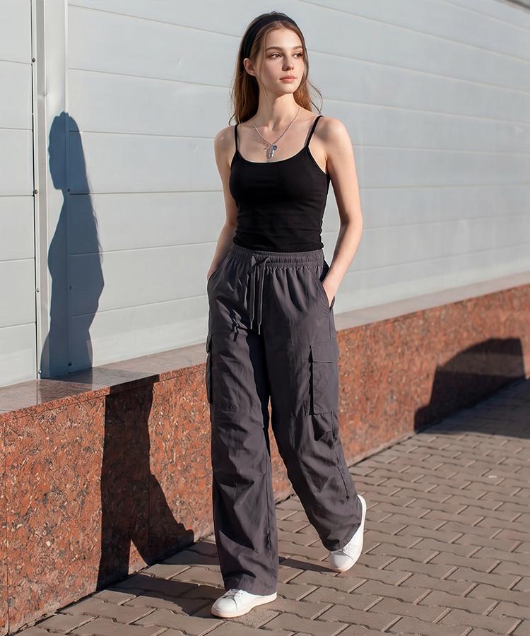 Teseulla Women'S Lightweight Two-Way Wide Elastic Cargo Drawstring Pants