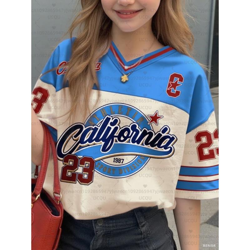 

Girls Casual Sports Style California Print Short Sleeve V-Neck Women s Children Men s T-shirt Tops 160
