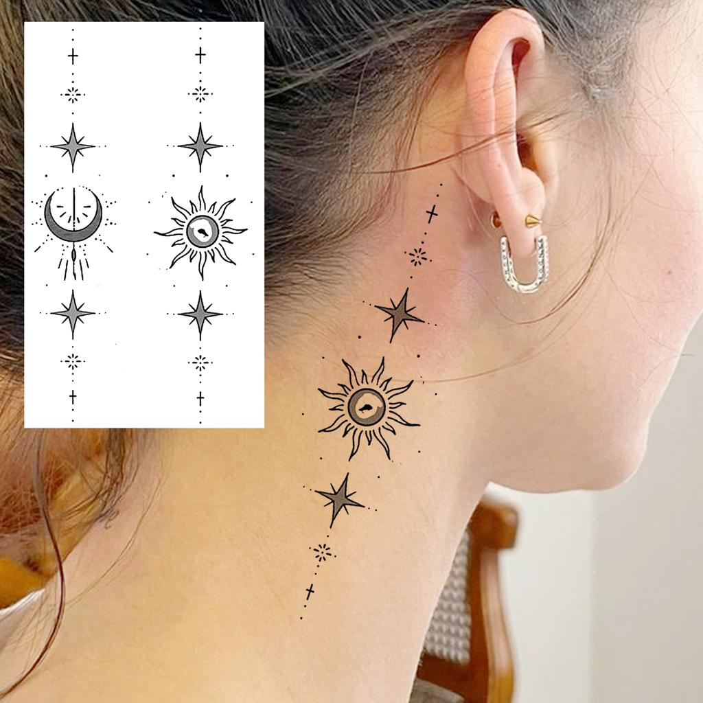 1 Sheet Crescent Sun Chain Temporary Tattoos For Women Hands Neck, Fake Tattoo Stickers Waterproof Long Lasting Realistic Tatoos