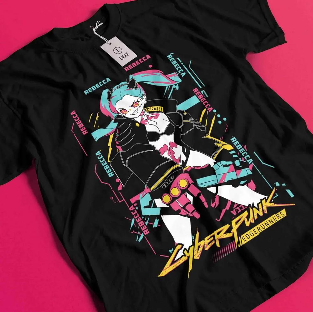 Anime Waifu Rebecca Cyberpunk: Edgerunners Black T-Shirt Size S-5XL Unisex T-Shirt XL