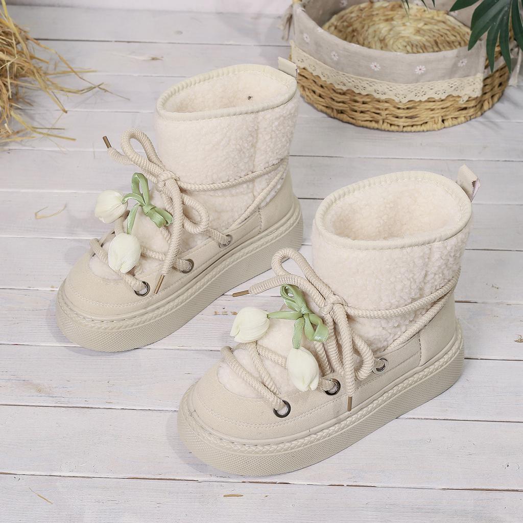 Fashion Winter Snow Boots Women's Warm Padded Fluffy Cotton Booties Ankle High Cross Strap Leisure Platform Non-slip Women's Boots.