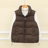 Loose Sleeveless Short Stand-up Collar Vest for Winter Commuting Simple Casual Cotton Vest