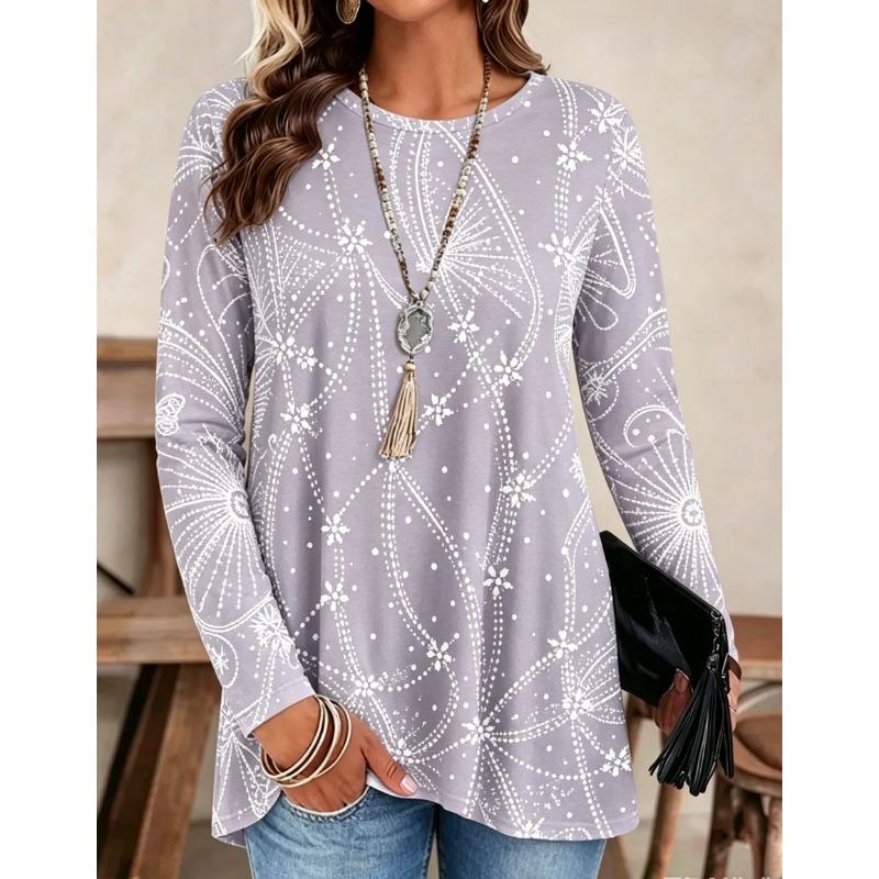 Autumn and winter women's long-sleeved O-neck T-shirt
