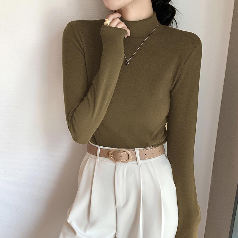 Micro Velvet De Velvet Košile s polovysokým výstřihem Dámská vnitřní podzimní a zimní, vycpaná a zesílená De Velvet střední teplo u krku