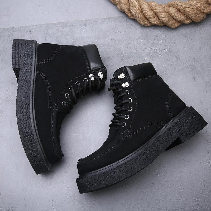 Autumn and winter new locomotive boots men's fur climbing retro thick-soled heightening men's boots high-top fashion versatile Martin boots