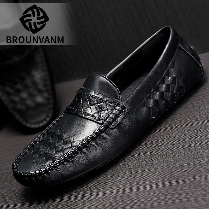 Bowei Herren Doudou Schuhe Lazy One Pedal Lässige Leder Gewebte Lederschuhe Britische Mode Fahrschuhe Herrenschuhe