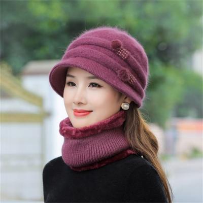 Gorro de Invierno para Mujer Mantener Caliente Gorro Añadir Forro de Piel Gorros Y Conjunto de Bufanda Caliente Para Mujer Casual Peluche de Conejo Invierno Gorro de Punto