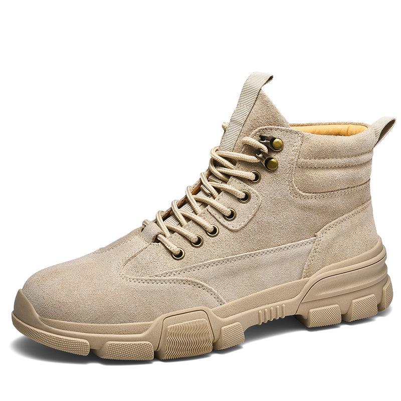 Fashion Men's Autumn Winter Hight-Top Cotton-Padded Shoes Velvet Warm Durable Haed-wearing Shock Absorption Lace Up Shoes