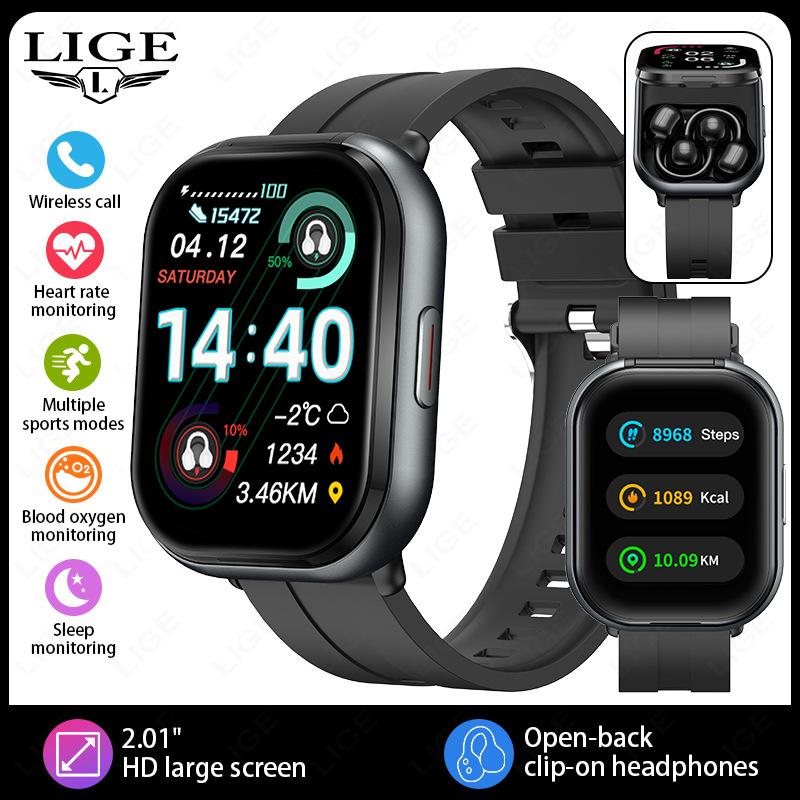 D12 Smart Watch with Earbuds 2-in-1 2" Square Screen Bluetooth Call Fitness Watch Health Monitor