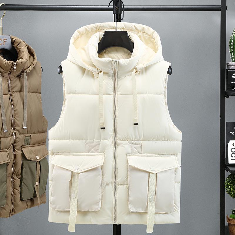 

Men s Korean Style Trendy Cotton Workwear Vest - Autumn/Winter, Large Pockets, Sleeveless, Loose, Thickened Outerwear 4XL білий