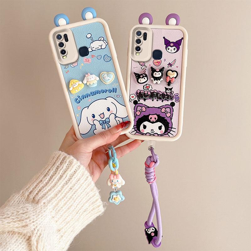 KEYSION Cute Ear 3D Cartoon Case for VIVO Y50 Y30 with Bracelet Soft Silicone Shockproof Phone Back Cover for VIVO Y30 Y50