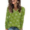 Women's Fashionable Loose-Fit V-Neck Long-Sleeved T-Shirt Christmas Print Pullover