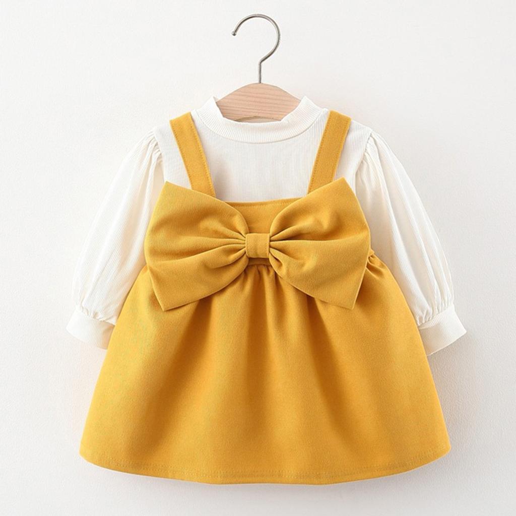 Toddler Baby Kids Girls Solid T-shirt Tops Princess Dress Set Casual Clothes