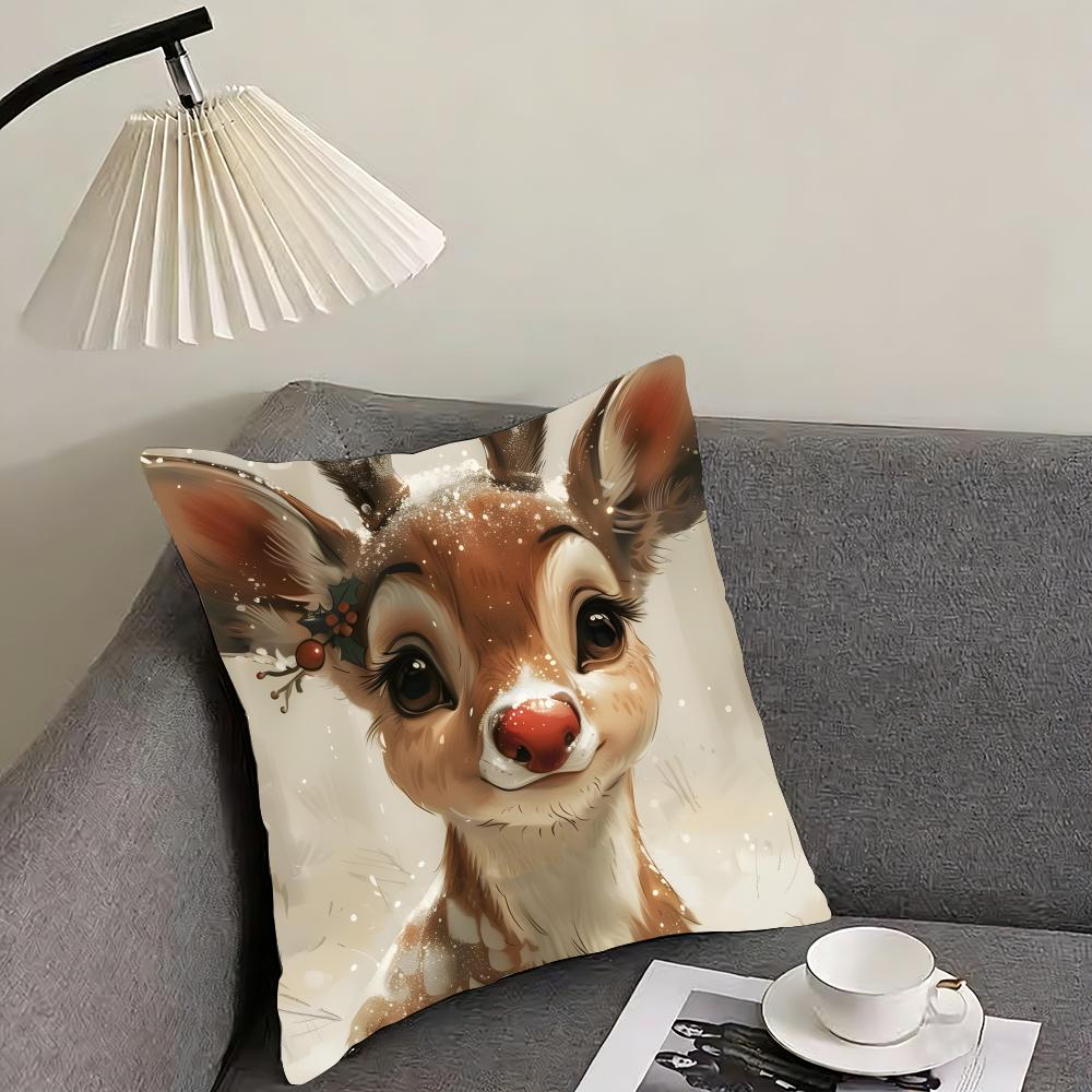 Reindeer Christmas Cute Cushion Cover Pillowcase Ultra Soft Skin Friendly Fabric Cloud Like Comfort  Concealed Zipper