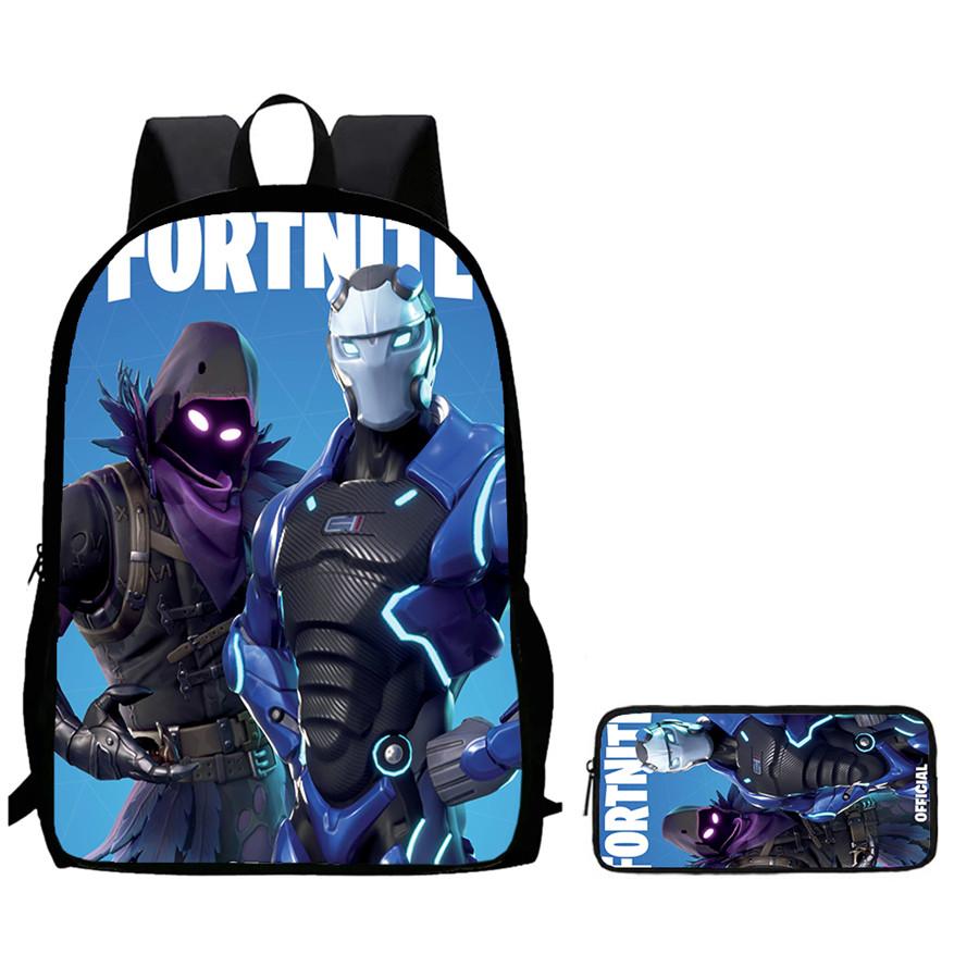 Fortnite 2-Piece Set Backpack Pencil Case Unisex Large Capacity Cartoon Schoolbag Kids Boys Girls Gift Ages 5-8