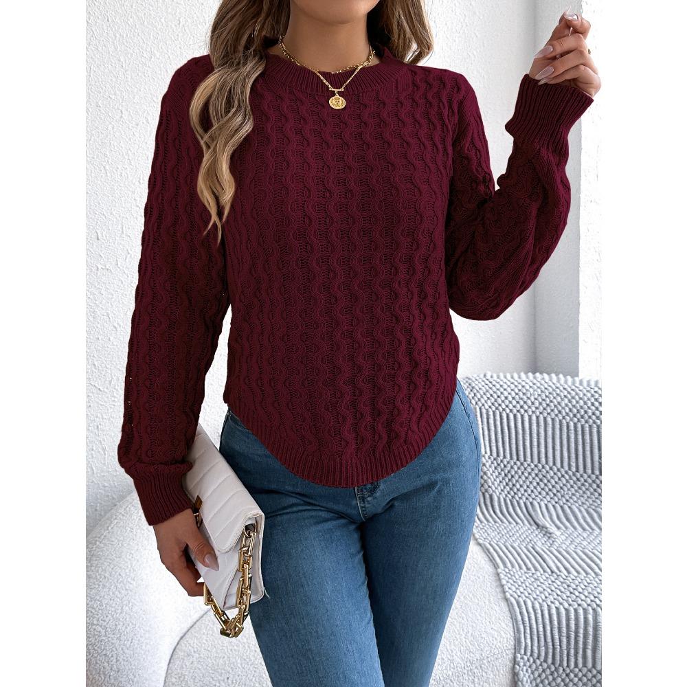 Women's Sweatshirt Casual Top Solid Colour Cable-Knit Bell Sleeves Asymmetrical Pullover