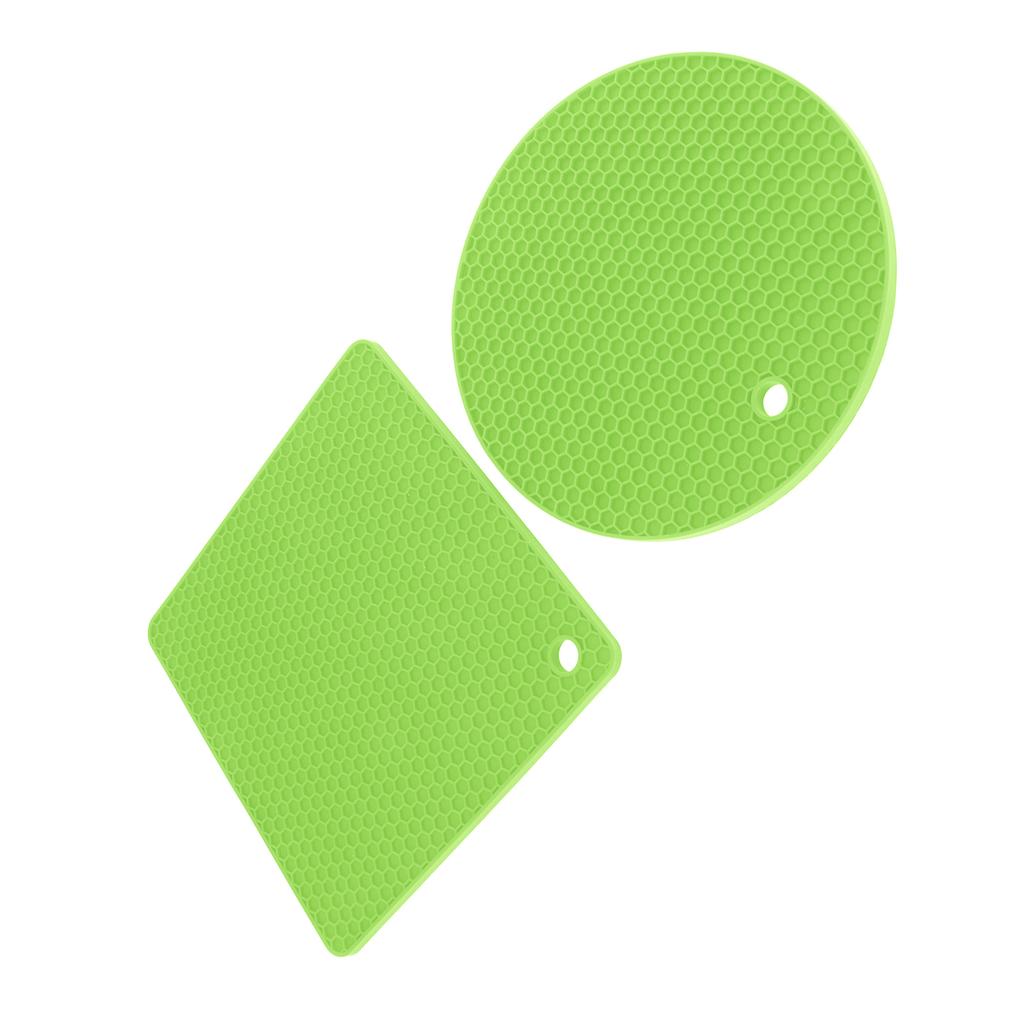 5 PCS 2 Round 3 Square Silicone Honeycomb Mat Multipurpose Hot Pads for Hot Dishes Tables Green