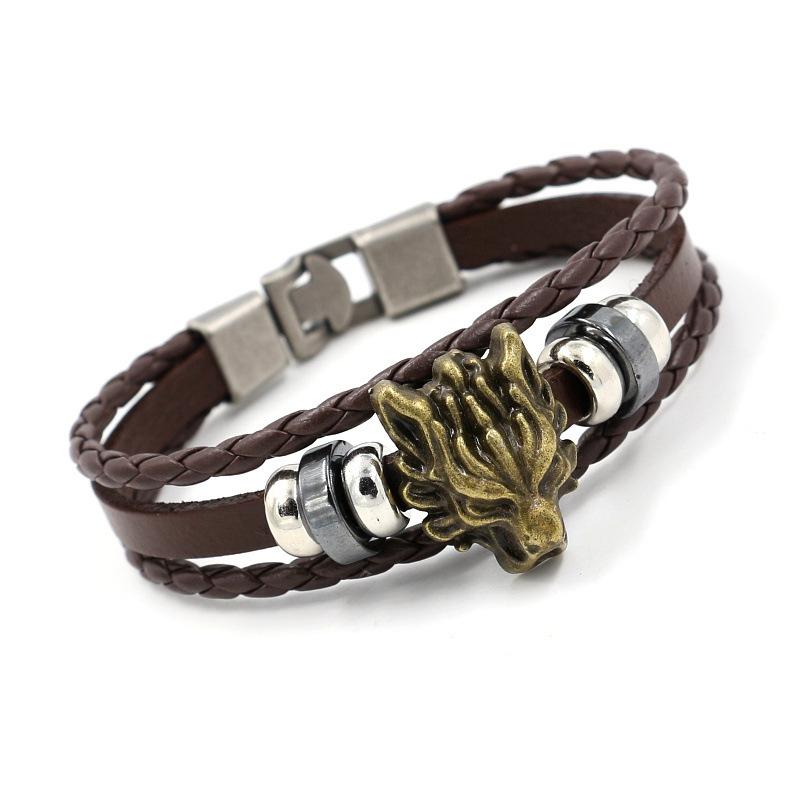 Punk Dominant Wolf Head Bracelet Men's Accessories Leather Rope Bracelets Fashion Jewelry Gifts