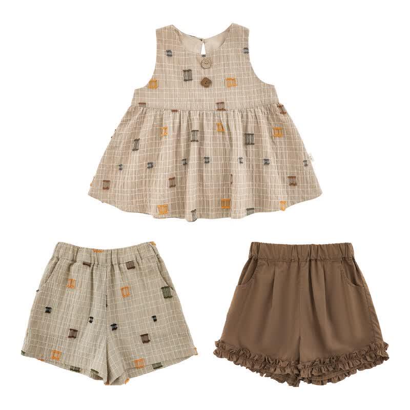 Girl's Retro Sleeveless Babydoll Top & Shorts Set