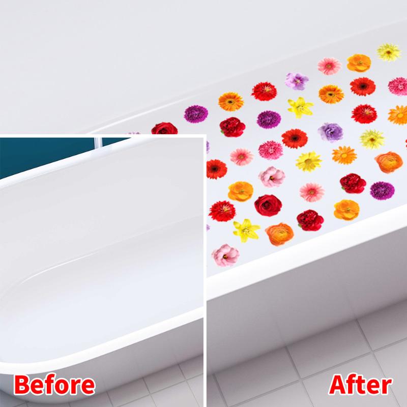 Floral Pattern Bathtub Appliques, Waterproof Non-Slip Bathtub Sticker, Bathtub Wall Decals, Bathroom Toilet Decorative Adhesive