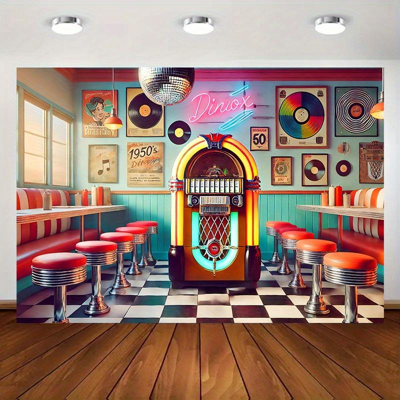 1 Piece Retro 1950s Music-themed Polyester Background Fabric Suitable for Family Gatherings Weddings and Birthdays