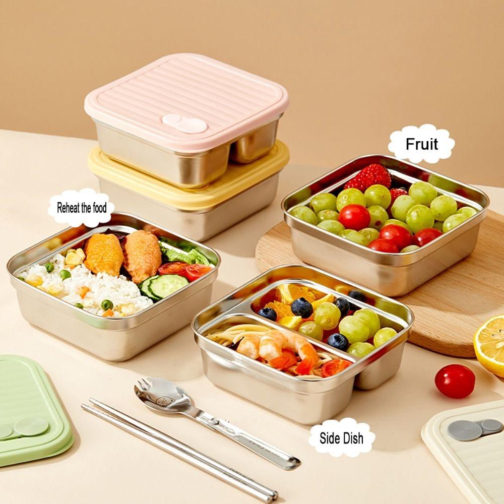 304 Stainless Steel Square Lunch Box Portable Stackable Fruit Salad Food Container with Lid Leak Proof Bento Box
