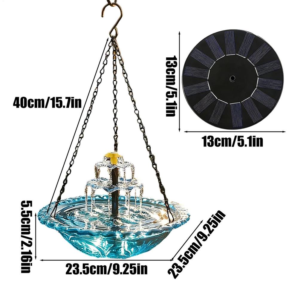Garden Outdoor Hanging Solar Bird Bath Fountain 3-tier Hummingbirds Decorative Water Pond Decoration Funny Pet Accessories
